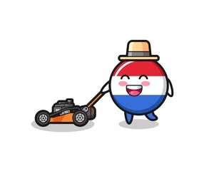 illustration of the netherlands flag badge character using lawn mower