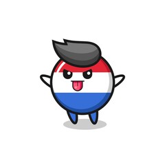 naughty netherlands flag badge character in mocking pose