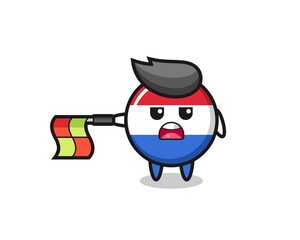 netherlands flag badge character as line judge hold the flag straight horizontally