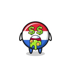 netherlands flag badge character with an expression of crazy about money