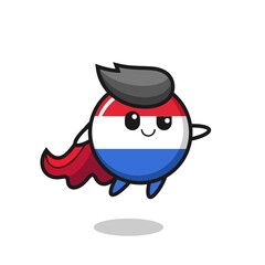 cute netherlands flag badge superhero character is flying