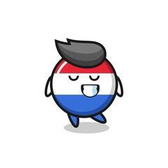 netherlands flag badge cartoon illustration with a shy expression