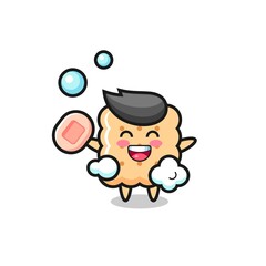 cracker character is bathing while holding soap