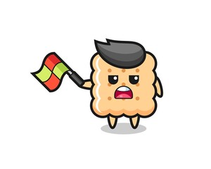 cracker cartoon as the line judge hold the flag up at a 45 degree angle