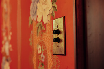 Push button light switches on wall 