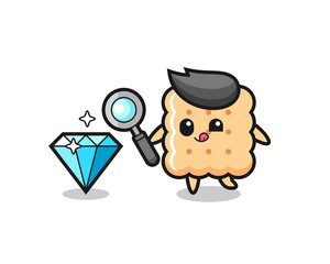 cracker mascot is checking the authenticity of a diamond