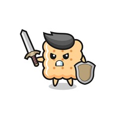 cute cracker soldier fighting with sword and shield