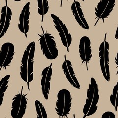 seamless pattern with feathers. Vector feathers hand painted for design