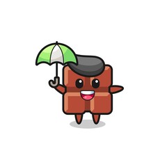cute chocolate bar illustration holding an umbrella