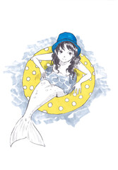 cute mermaid in panama on an inflatable donut