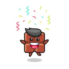 happy chocolate bar mascot jumping for congratulation with colour confetti