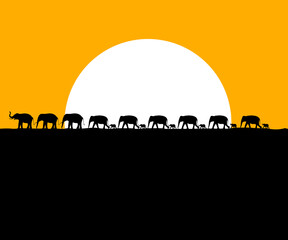 Illustration of a herd of elephants marching