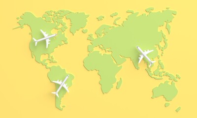Traveling around the world by plane. 3d rendering
