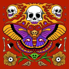 skull and butterfly