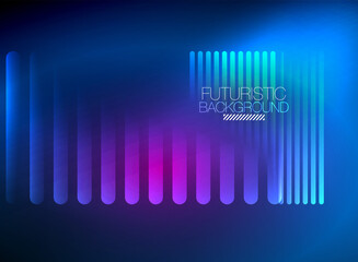 Bright neon color techno abstract background, shiny glowing neon lines in the dark background