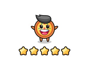 the illustration of customer best rating, pizza cute character with 5 stars
