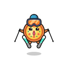 pizza mascot character as a ski player