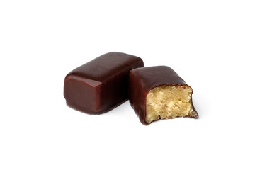 Chocolate sweets with coconut filling.