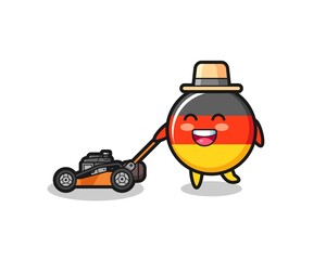 Fototapeta premium illustration of the germany flag badge character using lawn mower