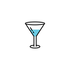 Set of Simple Flat Blue Water Glass Icon Illustration Design, Clean Glass Symbol with Outline Style Template Vector