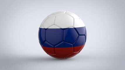 Obraz premium UEFA Euro championship 2020 football tournament realistic soccer game ball with national flag of Russia isolated on solid white background 3d rendering image