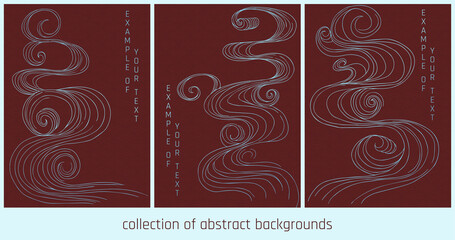 collection of abstract dark red and dilver japanese style lines 