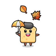 cartoon of the cute bread holding an umbrella in autumn