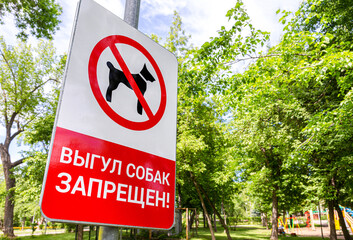 Warning sign. Text in russian: Dog walking is prohibited