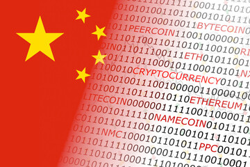 background with bit coding zero and one numbers and chinese flag, mixed image