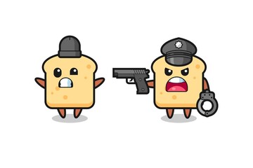 illustration of bread robber with hands up pose caught by police