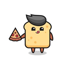 cute bread cartoon eating pizza