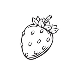 Strawberries fruit berry outline vector icon, drawing monochrome illustration. Healthy nutrition, organic food, vegetarian product.