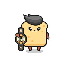 bread mascot character as a MMA fighter with the champion belt