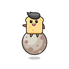 illustration of bread cartoon sitting on the moon