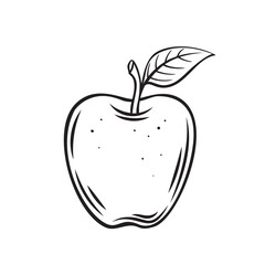 Red apple fruit outline vector icon, drawing monochrome illustration. Healthy nutrition, organic food, vegetarian product