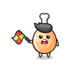 fried chicken cartoon as the line judge hold the flag up at a 45 degree angle