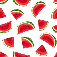 Watermelon slices seamless pattern vector illustration. Summer watermelon background