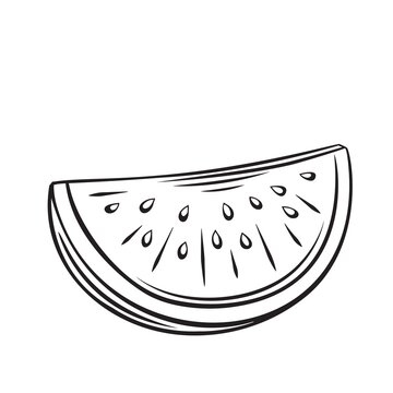 recommend clip art: Slice watermelon. Fruit outline vector icon, drawing monochrome illustration. Healthy nutrition, organic food, vegetarian product.