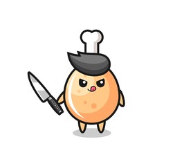 cute fried chicken mascot as a psychopath holding a knife