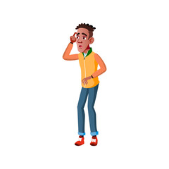 lost boy try to remember direction on street cartoon vector. lost boy try to remember direction on street character. isolated flat cartoon illustration