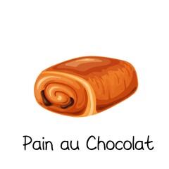 Pain au chocolat, sweet bun roll icon. French bakery product colored vector illustration.