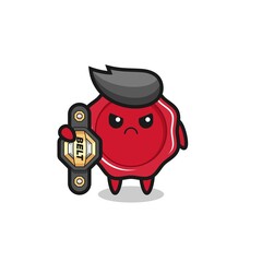 sealing wax mascot character as a MMA fighter with the champion belt