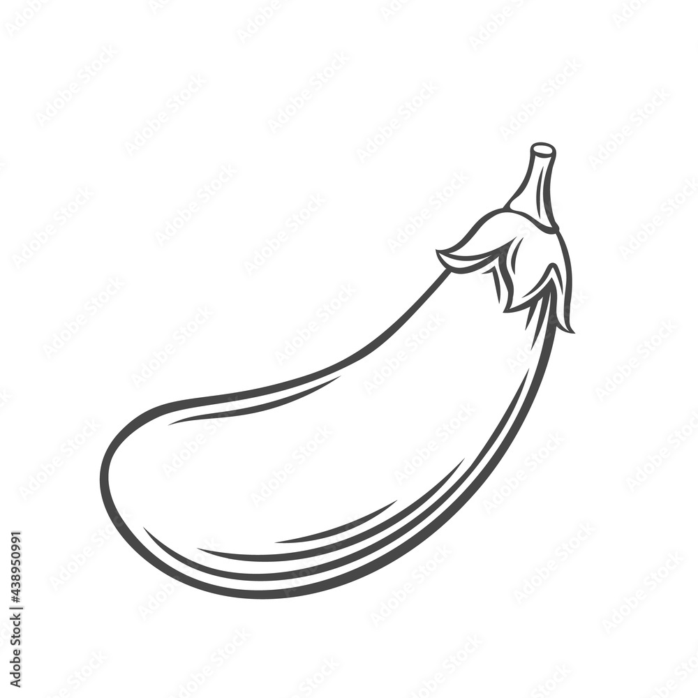Wall mural Eggplant vegetable outline vector icon, drawing monochrome illustration. Healthy nutrition, organic food, vegetarian product. - Wall murals