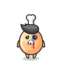 injured fried chicken character with a bruised face
