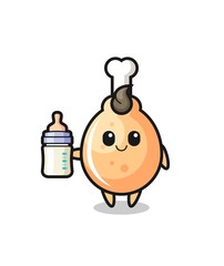 baby fried chicken cartoon character with milk bottle