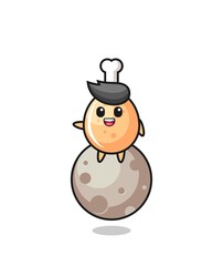 illustration of fried chicken cartoon sitting on the moon