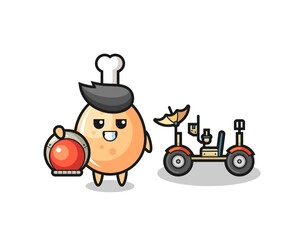the cute fried chicken as astronaut with a lunar rover
