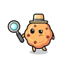 chocolate chip cookie detective character is analyzing a case
