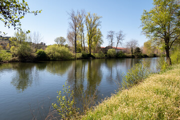 The river Jerte as it passes through the city of Plasencia in Caceres, Extremadura.