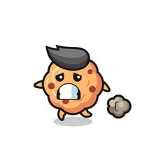 illustration of the chocolate chip cookie running in fear